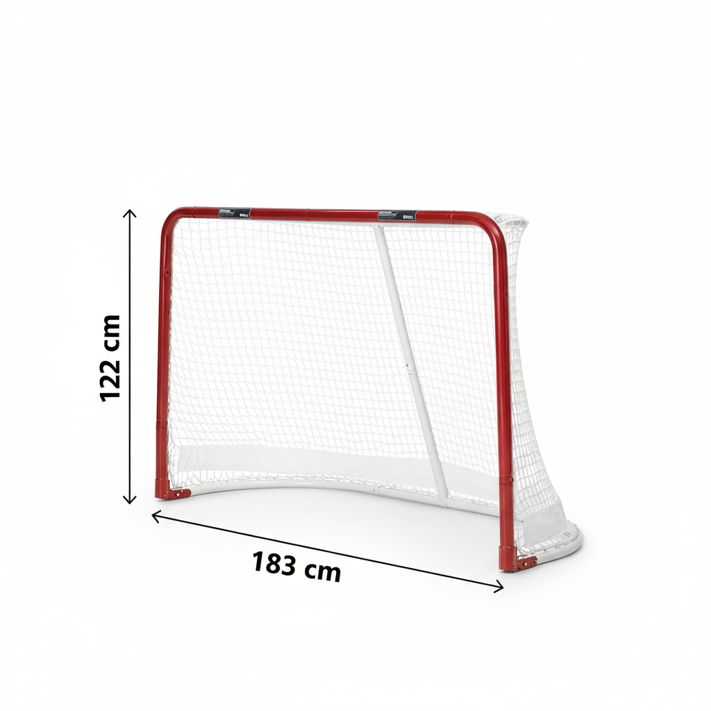 Hockey goal with dimension arrows